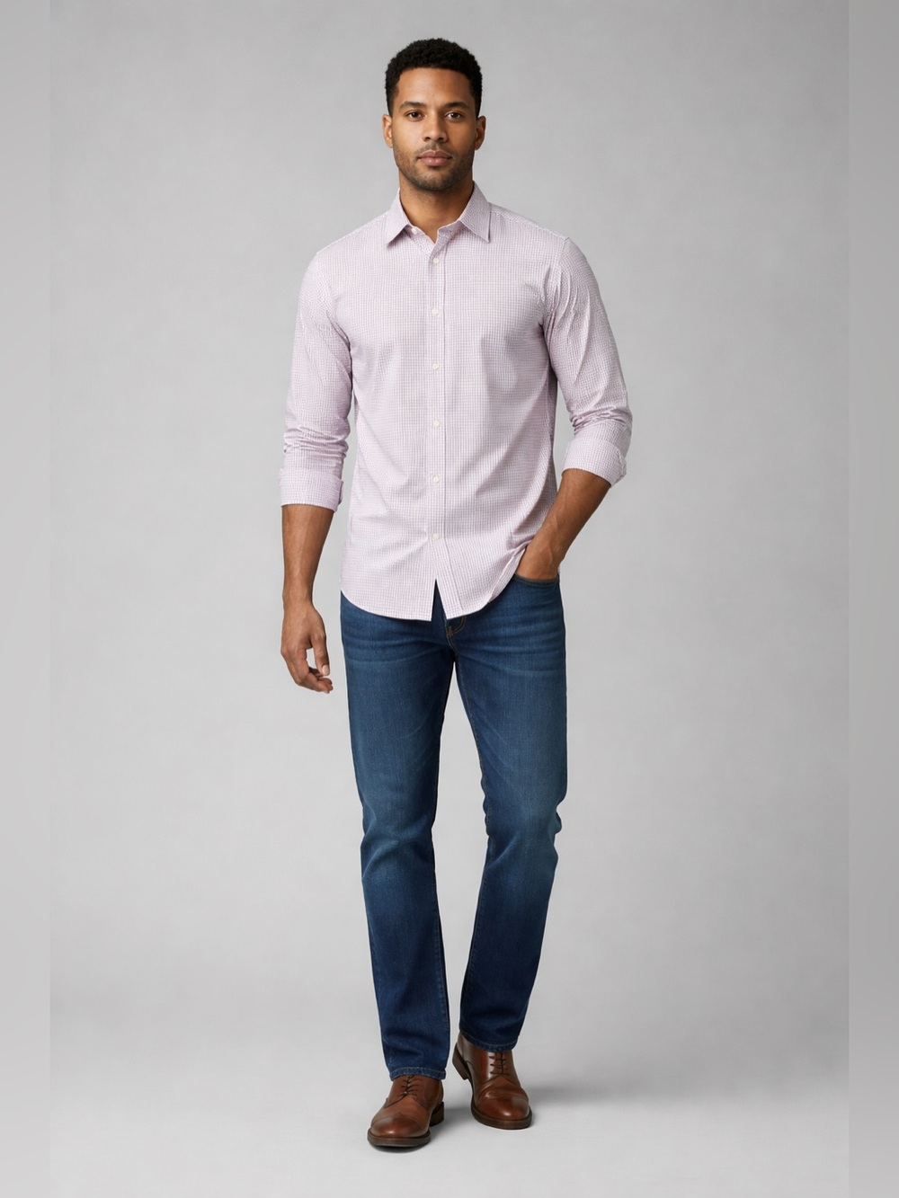 UNTUCKit Almeida Gingham Check Performance Shirt Delune Red Blue Check Pattern